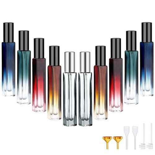 Segbeauty 10pcs Refillable Colorful Travel Perfume Bottle, 10ML Multi-color Empty Glass Atomizer, 0.34oz Portable Sprayer
