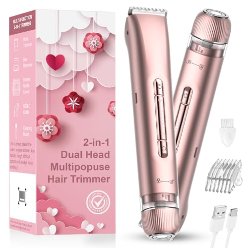Bikini Trimmer for Women - Electric Razors for Women | Dual Head Electric Shaver for Ladies for Facial Hair Removal, IPX7 Waterproof, Painless & Flawless, USB Rechargeable, for Face, Bikini, Body, Leg