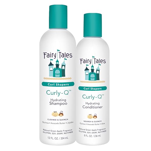 Fairy Tales Curly Q Hydrating Kids Shampoo 12oz and Conditioner 8oz - Paraben, Sulfate, Gluten, and Nut Free - For All Curl Types Including Multi Cultural Hair (2 Pack)