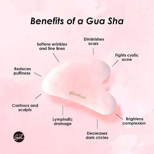 [glowiest] Rose Quartz Gua Sha for Face and Body: 100% Natural Rose Quartz | Lymphatic Drainage | Improving Fine Lines and Wrinkles - Muscle Relaxing