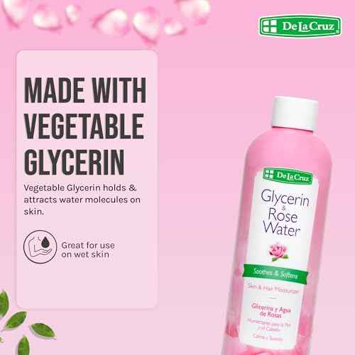 De La Cruz Rose Water and Glycerin for Face - Rosewater Facial Toner and Moisturizer for Skin and Hair 8 fl oz (236 mL) - 2 Bottles