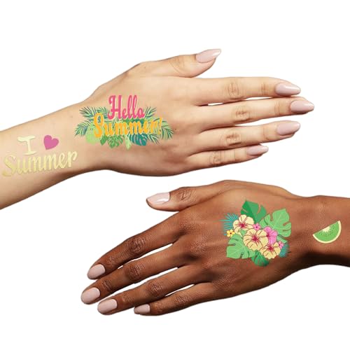 Summer Pool Party Temporary Tattoos for Kids - 44 Metallic Designs