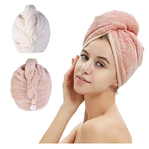 Microfiber Hair Towel Wrap 2-Pack Quick Dry Anti-Frizz