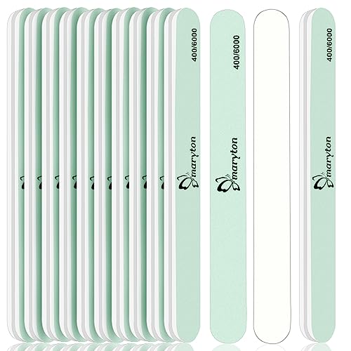 Maryton Nail Buffer 10PCS - Professional Shine Nail Files for Natural Nails, 400/6000 Grit