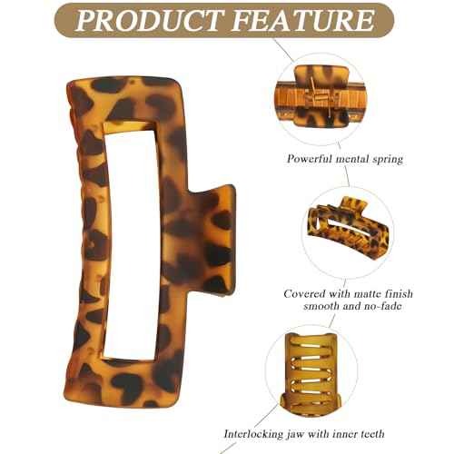 Extra Large Hair Claw Clips for Women, 5 Inch Hair Clips for Thick and Long Hair, 90's Non-slip Square Jaw Clips for Curly Hair, Strong Hold Bright Hair Clamps (Black, Tortoise)
