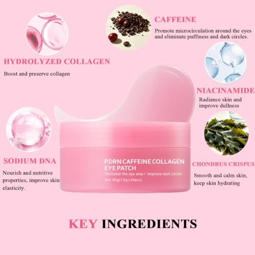 SheeYoon Collagen Eye Patches with Caffeine & PDRN - Hydrating Dark Circles & Fine Lines Treatment, 30 Pairs