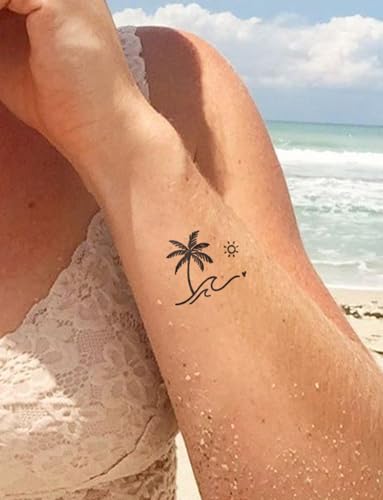 Ocean Beach Temporary Tattoos, 2 Sheets Palm Tree Sea Turtle