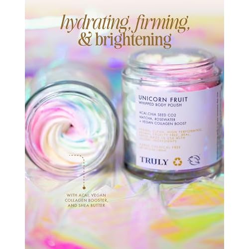 Truly Beauty Unicorn Whipped Body Polish with Chia, Acai and Rose - with Shea for Women, Body Butter Cream for Softer, Smoother and Glowing Skin - 2 Fl. Oz