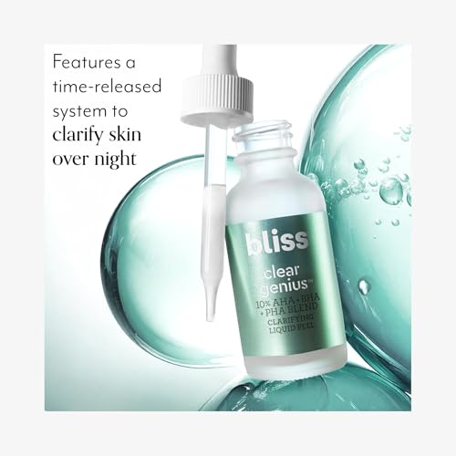Bliss Clear Genius 3-Step System: Clarifying Overnight Liquid Peel, Clarifying Gel Cleanser, and Clarifying Gel Moisturizer with CLARITY 5 Complex