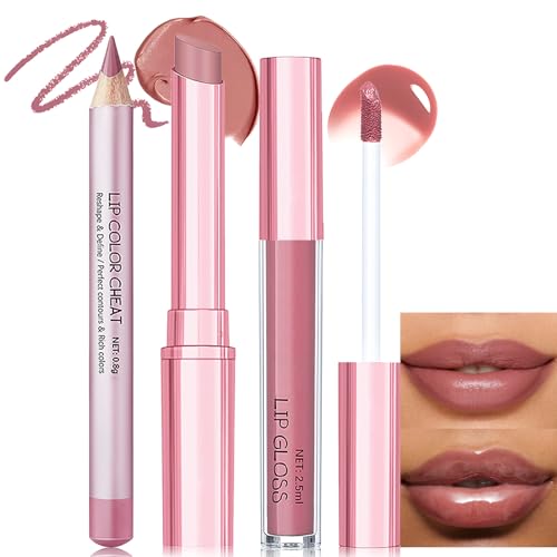 Nude Pink Lip Kit - Matte Lipstick, Lip Liner & Gloss Set