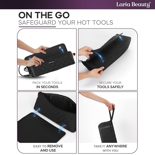 2-in-1 Hot Hair Tools Travel Bag, Removable Heat-Resistant Silicone Mat, Clear Pockets for Accessories, Protects Surfaces from Burns, Ideal for Curling & Flat Irons, Includes Heat-Resistant Glove