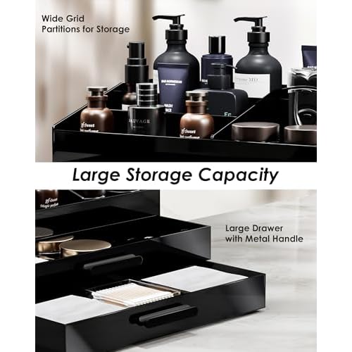 ProCase Cologne Organizer for Men with Drawer, Acrylic Perfume Holder & Bathroom Countertop Organizer for Men & Women, Dresser Vanity Storage for Cologne, Perfume and Skincare -2 Layer