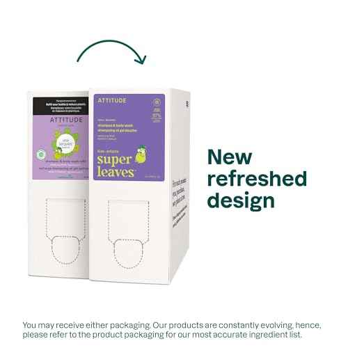 ATTITUDE Shampoo and Body Wash for Kids, EWG Verified Hair and Body Cleanser, Dermatologically Tested Soap, Plant and Mineral Based Bath Products, Vegan, Bulk Refill, Vanilla and Pear, 67.6 Fl Oz