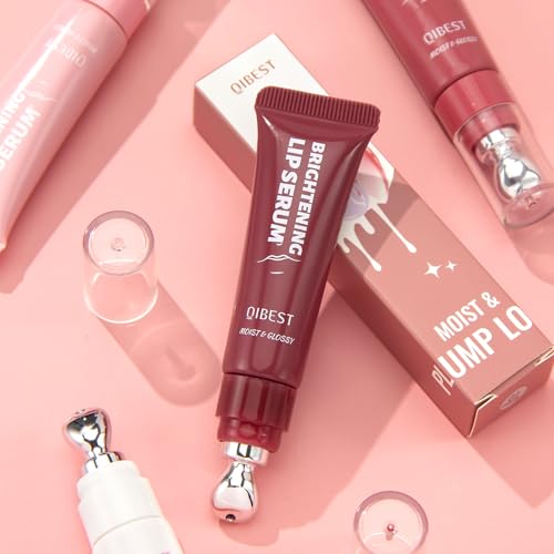URQT Brightening Lip Serum, Hydrating Glossy Lip Oil with Metal Applicator, Plumping Moisturizing Lip Care Tint, Non-Sticky High Shine Lip Glow for Dry Lips (4PCS)