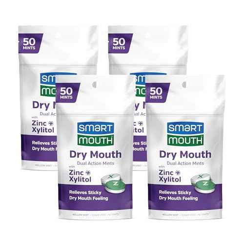 SmartMouth Dry Mouth Dual-Action Mints - Sugar-Free - 50 Count, 4 Pack, Mellow Mint