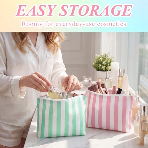 Reginary 12-Piece Pastel Striped Makeup Bags Set