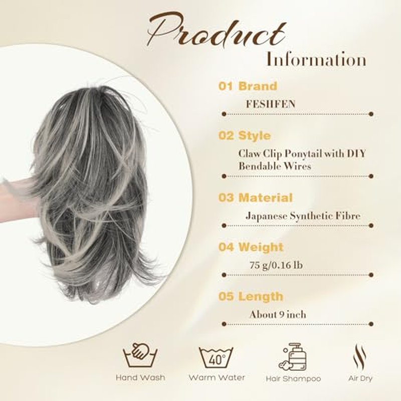 Claw Clip Short Ponytail Extension - Bendable Synthetic Hair