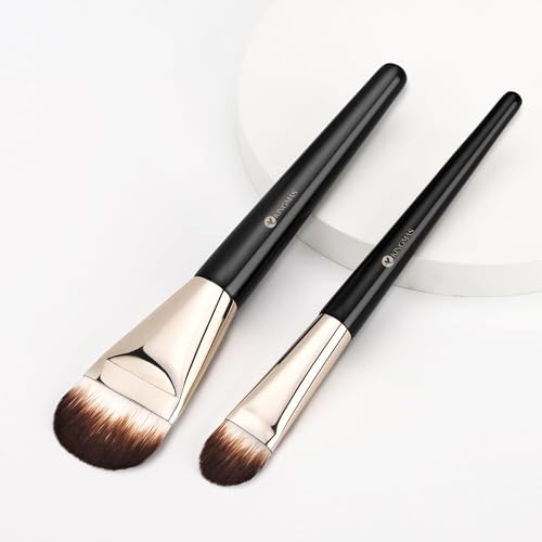 KINGMAS 2Pcs Flat Foundation & Concealer Brush Set - Korean Makeup Tools for Liquid & Cream Blending