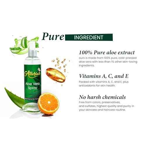 Allurials 99.75% Pure & Organic Aloe Vera Spray, Clinically tested & Dermatologist approved, Hydrates & Heals Dry & Damaged Skin & Hair- 12 Oz