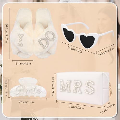 Bride To Be Gift Set Bridal Shower Gifts for Bride Sunglasses MRS Makeup Bag I Do Bride Slippers Bride Hair Clip, Bridal Engagement Gifts Bachelorette Party Wedding Gift for Bride Women