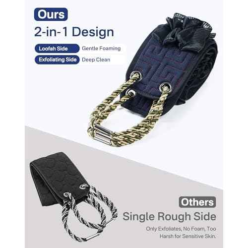 Yiclick Exfoliating Washcloth Towel with Handle, Shower Puff Back Scrubber for Shower, Exfoliating Body Scrubber Exfoliator, Bath Sponge Loofah Luffa Washer Exfoliator