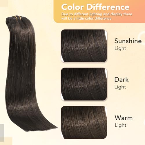 Clip in Hair Extensions Human Hair Double Weft 8A Grade No Tangling No Shedding 100% Remy Human Hair 15 Inch 7pcs 70g Dark Brown Hair Real hair for Fashion Women