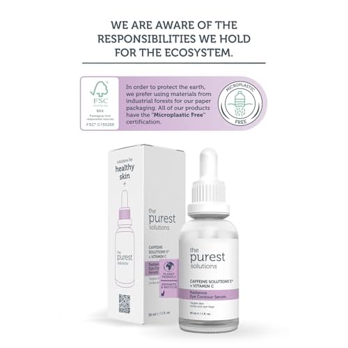 The Purest Solutions Radiance Eye Contour Serum (Caffeine Solutions 5% + Vitamin C) - Bright & Rested Appearance - Skin Tone Difference Reduction - Under-Eye Bag Care - Vegan | Cruelty Free (1 fl. oz)