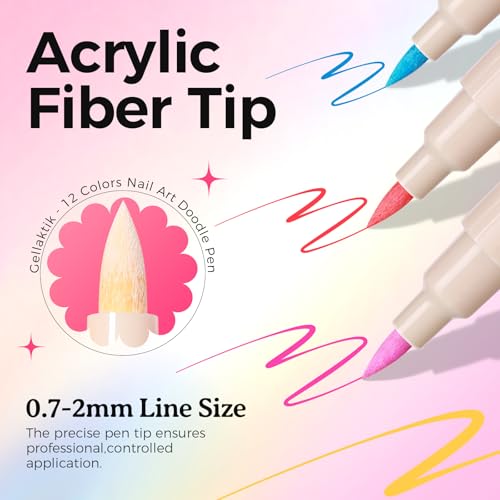 Nail Art Pens Set - 12 Colors 0.7mm Fine Tip for DIY Manicure