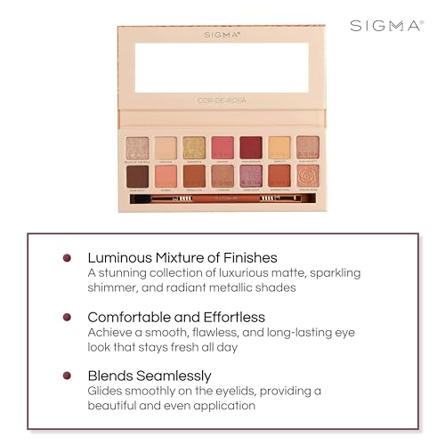 Sigma Beauty Cor-De-Rosa Eyeshadow Palette with 14 Shades & Dual Brush
