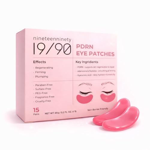 19/90 Revitalizing Hydrogel Under Eye Patches for Dark Circles & Puffiness - Salmon PDRN, Peptides & Hyaluronic Acid - Pink (15 Pair)