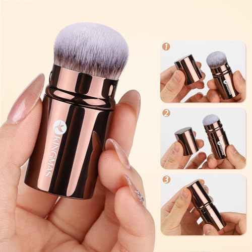 KINGMAS Makeup Brush Powder Puff Set, Foundation Concealer Contour Makeup Brushes, Flawless kabuki Brush Face Velour Puff for Foundation Blush Bronzer Contour Concealer, 3 Brushes & 3 Powder Puff