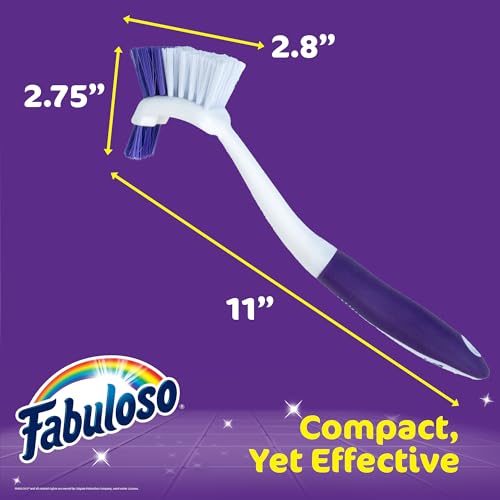 Fabuloso Tile Brush with Spot Scrubber - 11 Inch Bathroom Cleaning Tool - White & Purple