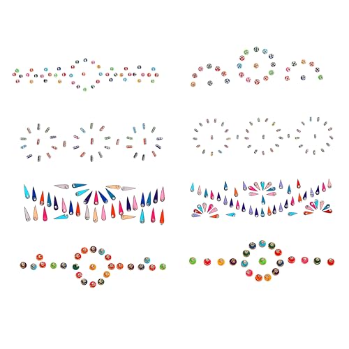 Crystal Bindi Stickers - Pack of 8 Multicolored Forehead Bindis