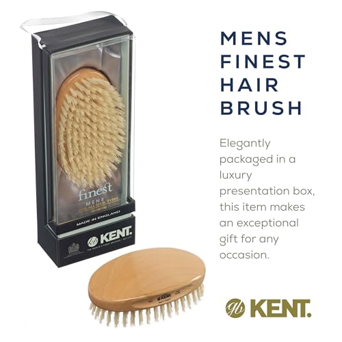 Kent MG3 Finest Men's Hair & Beard Brush for Skin Care - 100% Natural White Boar Bristle for Mens Grooming, Scalp Brush, 360 Wave, Beard and Mustache Straightener For Men's Hair Care