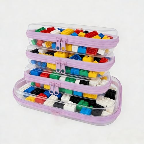 4Pcs/3S+1M Clear Hard Shell Zippered Travel Case ? Plastic Organizer Pouch for Toiletries, Cosmetic Bag, Diaper Bag & Packing Accessories (Purple, Set B)