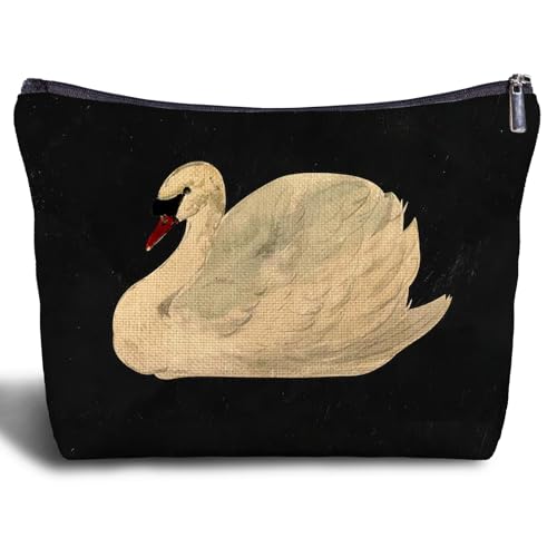 White Swan Makeup Bag - Swan Gifts, Zippered Travel Bag for Women & Girls