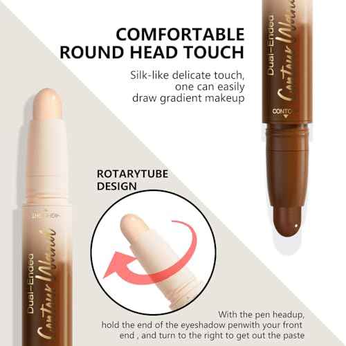 2in1 Cream Contour Highlighter Stick, Neutral Bronzer Makeup Sticks, Applies Dual-Ended Sculpting Stick for Face Body, Long Lasting Waterproof No Smudging, Suitable for Makeup Beginners-Fair