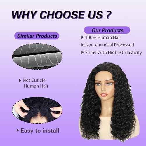 Half Wig Human Hair Glueless Wigs Upgrade 3 IN 1 Half Wig With Drawstring Seamless Clip Ins Flip Over Deep Wave Human Hair No Glue No Lace For Women 200% Density 14 Inch