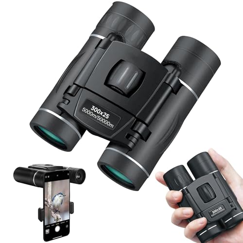 300x25 Binoculars for Adults and Kids, High Powered Mini Pocket Binoculars with Phone Adapter, Waterproof Compact Binoculars for Bird Watching