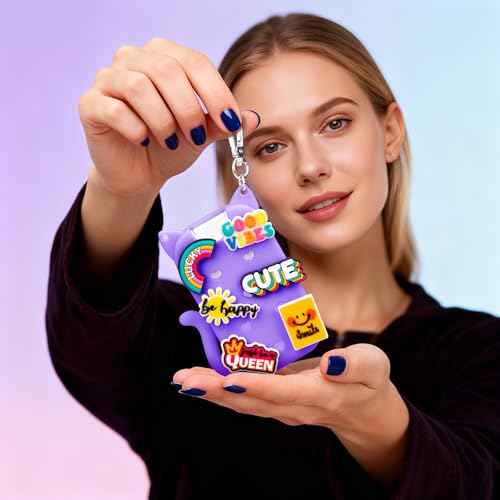 Silicone Case Compatible with Touchland Hand Sanitizer Spray 1 FL OZ/30ML, Portable Cat-Shaped Case with 6 Charms and Keychain, Cute Hand Sanitizer Spray Accessory (1PCS Purple)