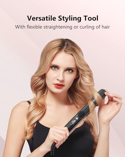 ANNLARY 1 Inch Titanium Ceramic Flat Iron Straightener and Curler 2 in 1