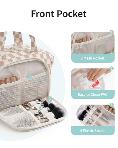 Narwey Large Travel Toiletry Bag for Women, Checkered Makeup Organizer