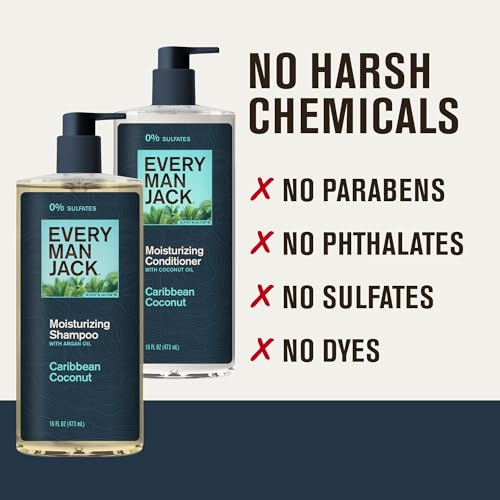 Every Man Jack Men's Shampoo and Conditioner Set - Caribbean Coconut - Made w/Plant Powered Moisturizing Ingredients like Coconut & Argan Oil - 16 fl oz (2 Pack)