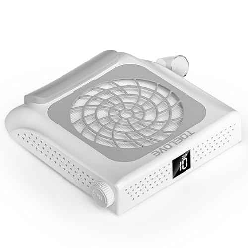 Upgraded Nail Dust Collector with Hand Rest, 10 Speeds, Reusable Filter, Quiet & Rechargeable, Professional Nail Fan Dust Tech Machine for Acrylic Gel Nails Polishing, Salon & Home, White