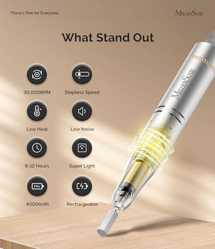 MelodySusie SC320F Rechargeable Nail Drill - 30000RPM, Clip-On Design for Beginners & Nail Art