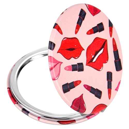 Quality Compact Vanity Mirror Gifts for Girls Women Beauty, Stylish Travel Folding Makeup Mirrors for Wallet Purse Pocket Handbag, Portable Double-Sided Magnifying Cosmetic Mirror, Bright Red