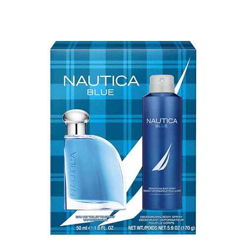 Nautica Blue Giftset 1.6 fl oz EDT + 6 oz Deodorizing Body Spray, Notes of Basil, Jasmine, and Cedarwood, Men's Fragrance, Long Lasting, Everyday Fragrance