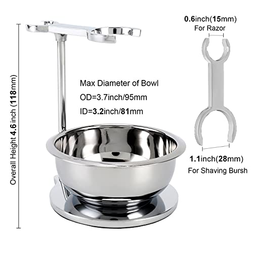 SANWA Deluxe Heavyweight Shaving Brush Razor Stand with Unbreakable Stainless Steel Shaving Bowl Set,Compatible with Gillette Fusion and Double Edge Safety Razor,Cartridge Razor