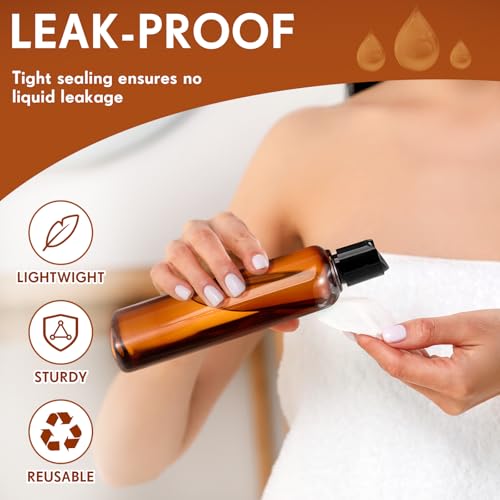 Domensi 24 Pcs 10oz Plastic Bottle Squeeze Containers with Disc Cap Travel Bottles Reusable Empty Toiletries Shampoo Containers Refillable Travel Bottles for Shampoo Lotions(Brown)