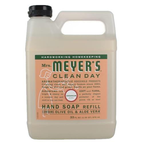 Mrs. MEYER'S Clean Day Organic Geranium Scent Liquid Hand Soap Refill, Vegan, 33 Ounces (Pack Of 3)